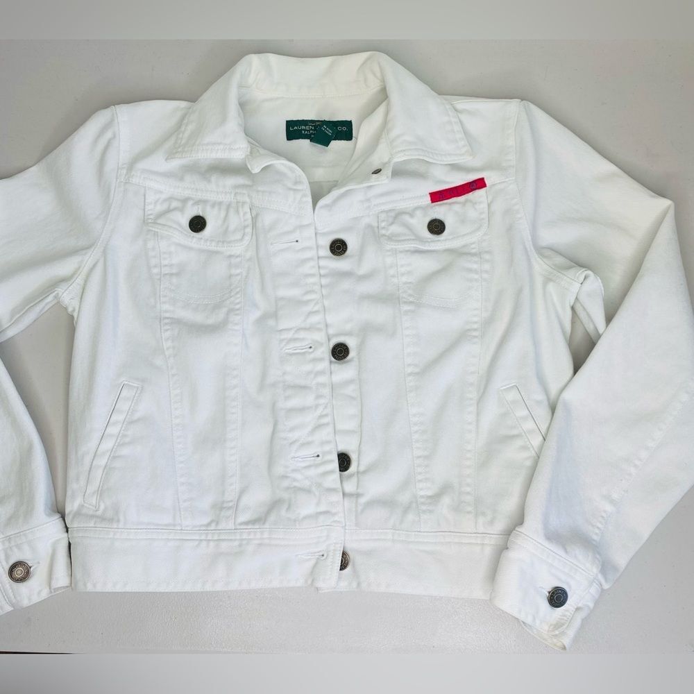 Lauren Jeans Co White Denim Jacket Size Small Petite Vintage Casual